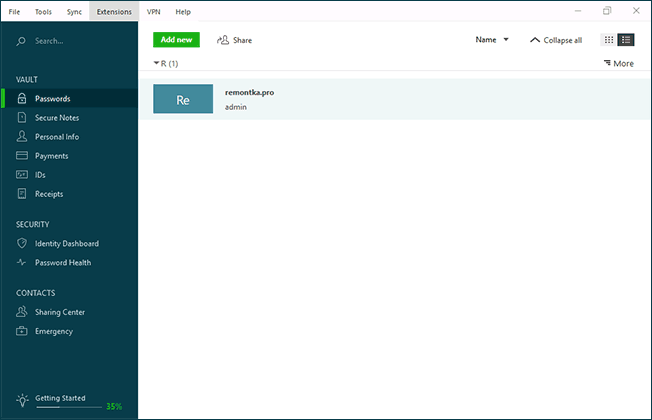 Менеджер паролей DashLane.