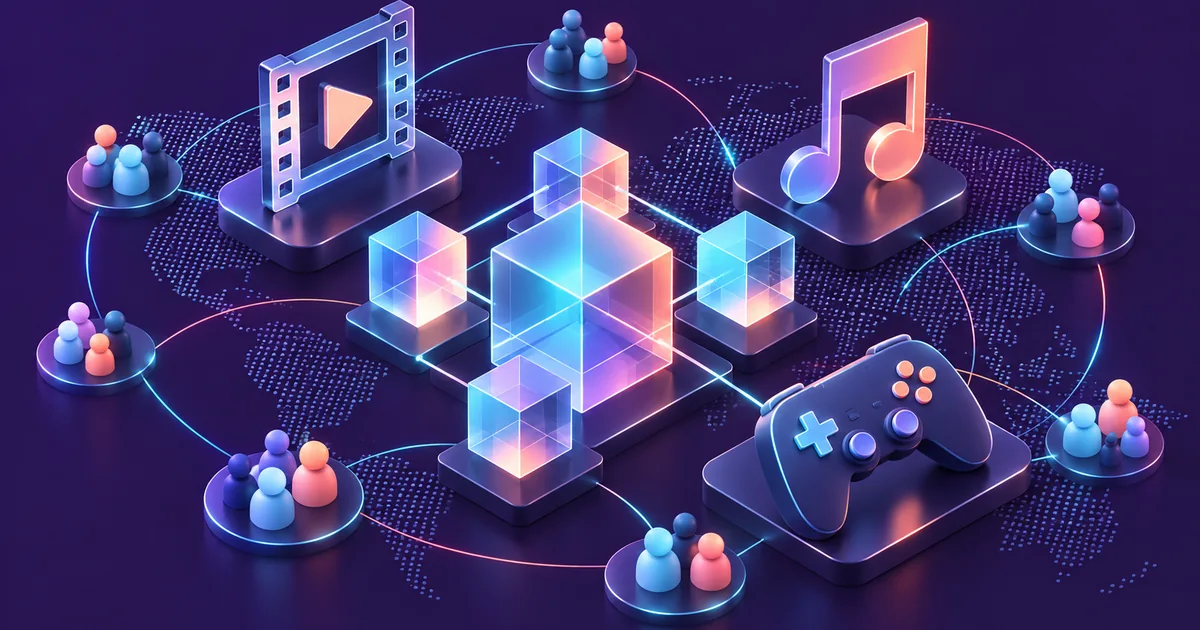 Sony запустила программу для onchain-проектов 29 октября 2026 года Иллюстрация: цифровые игры, музыка и сообщества соединены сетью блоков